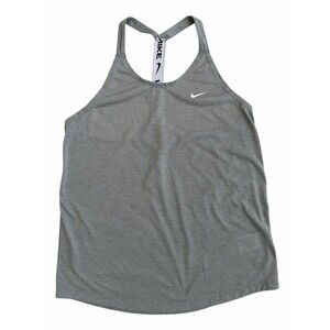 Nike Womens Dri-FIT Racerback Tank Top Heather Grey Logo Strap Size M Athletic